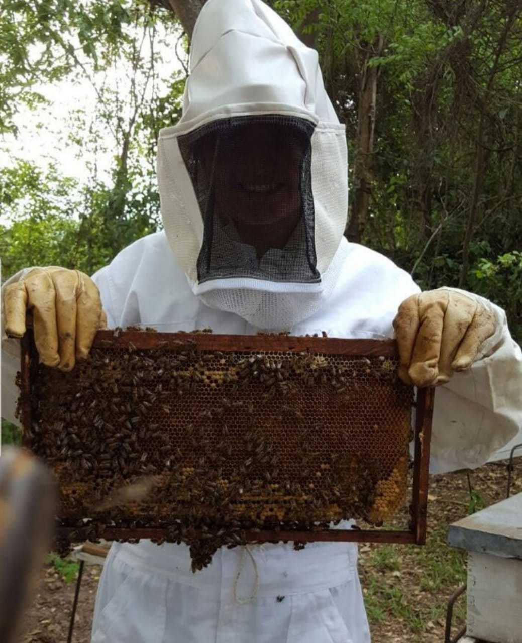 Katalina Monsalvo en un proyecto apícola