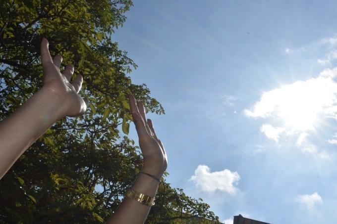 Manos recibiendo el sol Vitamina D
